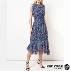 ROBERT RODRIGUEZ JULIETTE MIDI DRESS IN GARDENIA BLUE FLORAL COTTON/SILK SIZE 4